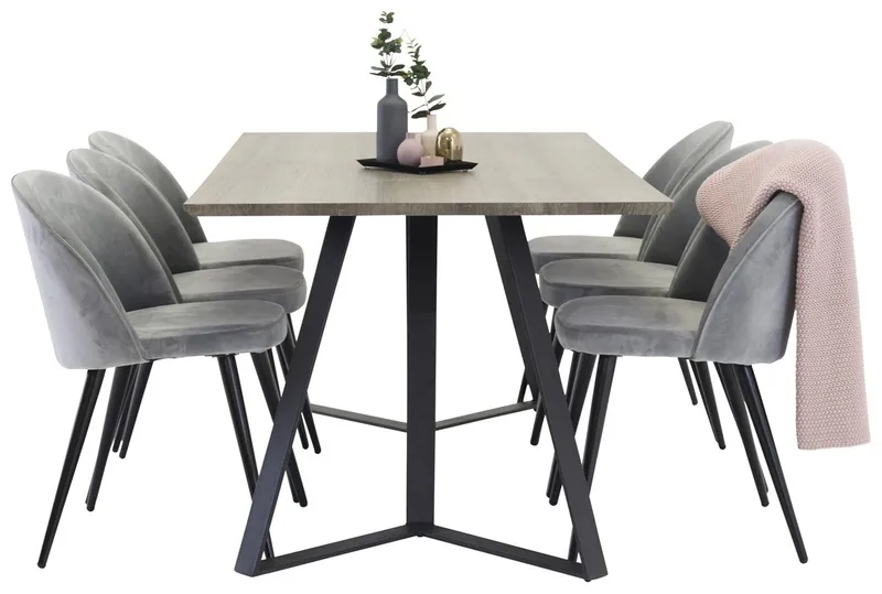 Marina Spisebord 180 cm med 6 Velvet Kjøkkenstoler i Fløyel - Møbler - Bord - Spisegruppe