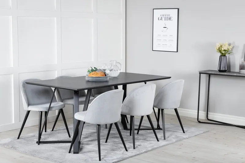 Marina spisebord 180 cm med 6 Velvet spisestoler i kordfløyel