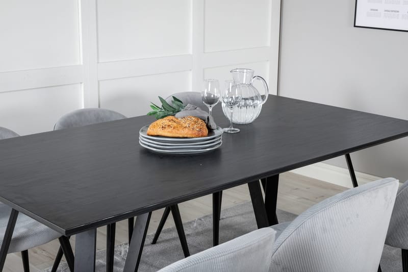 Marina spisebord 180 cm med 6 Velvet spisestoler i kordfløyel - Møbler - Bord - Spisegruppe