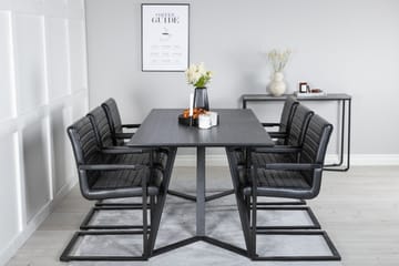 Marina Spisegruppe 180 cm Rektangulær med 6 Art Stoler - Svart - Møbler - Bord - Spisegruppe