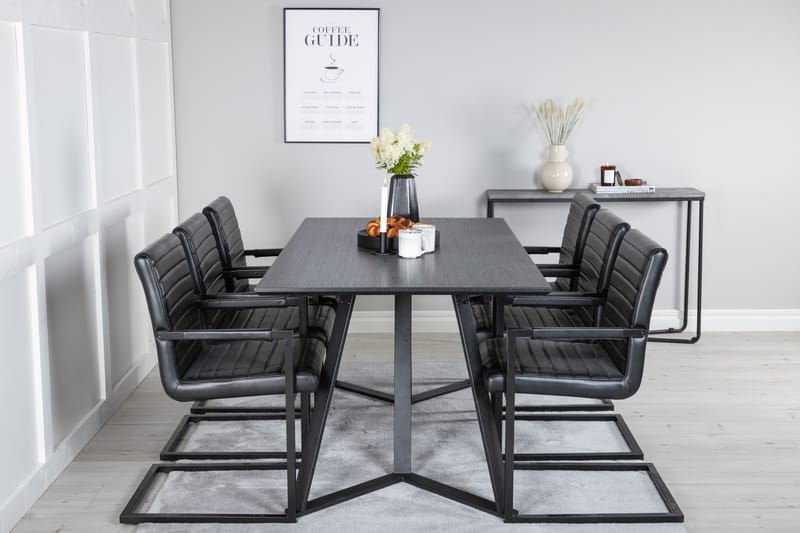 Marina Spisegruppe 180 cm Rektangulær med 6 Art Stoler - Svart - Møbler - Bord - Spisegruppe