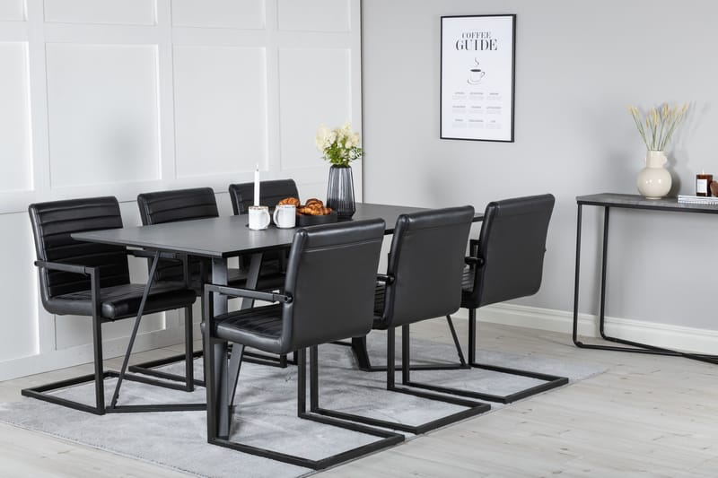 Marina Spisegruppe 180 cm Rektangulær med 6 Art Stoler - Svart - Møbler - Bord - Spisegruppe