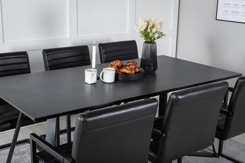 Marina Spisegruppe 180 cm Rektangulær med 6 Art Stoler - Svart - Møbler - Bord - Spisegruppe