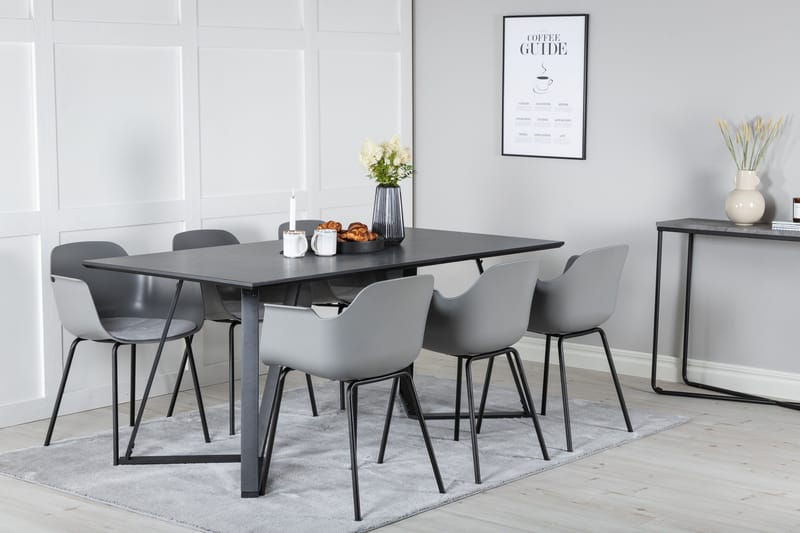 Marina spisegruppe 180 cm rektangulær med 6 Comfort stoler - Svart - Møbler - Bord - Spisegruppe