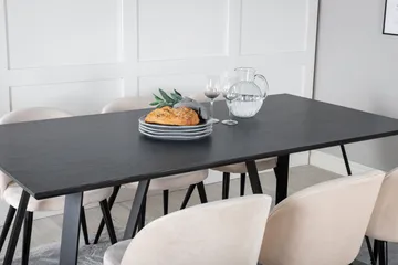 Marina Spisegruppe 180 cm Rektangulær med 6 Velvet Stoler - Beige - Møbler - Bord - Spisegruppe