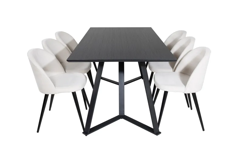 Marina Spisegruppe 180 cm Rektangulær med 6 Velvet Stoler, Beige