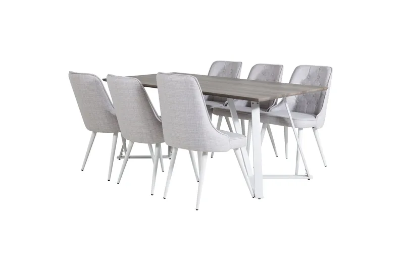 Marina Spisegruppe 180 cm Rektangulær med 6 Velvet Stoler - Lys grå - Møbler - Bord - Spisegruppe