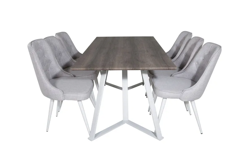 Marina Spisegruppe 180 cm Rektangulær med 6 Velvet Stoler, Lys grå