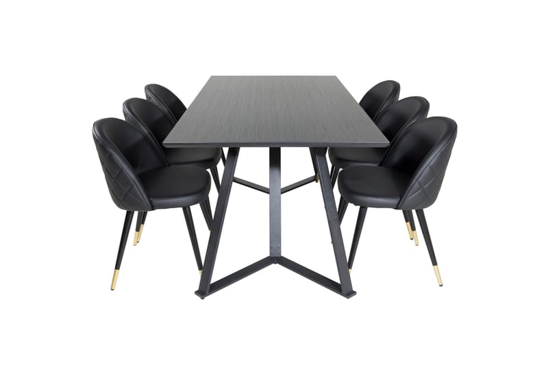 Marina Spisegruppe 180 cm Rektangulær med 6 Velvet Stoler, Sort