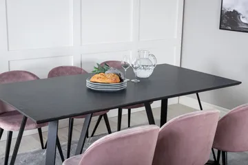 Marina Spisegruppe 180 cm Rektangulær med 6 Velvet Stoler - Sort - Møbler - Bord - Spisegruppe