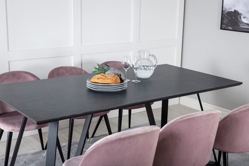 Marina Spisegruppe 180 cm Rektangulær med 6 Velvet Stoler - Sort - Møbler - Bord - Spisegruppe