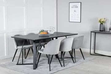 Marina Spisegruppe 180 cm Rektangulær med 6 Velvet Stoler - Sort - Møbler - Bord - Spisegruppe