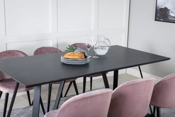 Marina Spisegruppe 180 cm Rektangulær med 6 Velvet Stoler - Sort - Møbler - Bord - Spisegruppe
