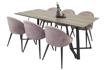 Marina Spisegruppe 180 cm Rektangulær med 6 Velvet Stoler - Sort - Møbler - Bord - Spisegruppe