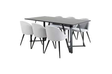 Marina Spisegruppe 180 cm Rektangulær med 6 Velvet Stoler - Sort - Møbler - Bord - Spisegruppe