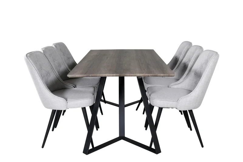 Marina Spisegruppe 180 cm Rektangulær med 6 Velvet Stoler, Sort