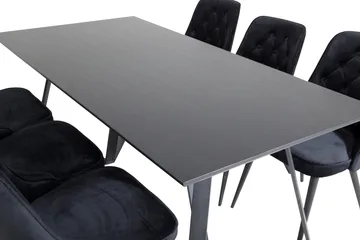 Marina Spisegruppe 180 cm Rektangulær med 6 Velvet Stoler - Sort - Møbler - Bord - Spisegruppe