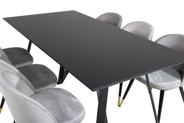 Marina Spisegruppe 180 cm Rektangulær med 6 Velvet Stoler - Sort - Møbler - Bord - Spisegruppe