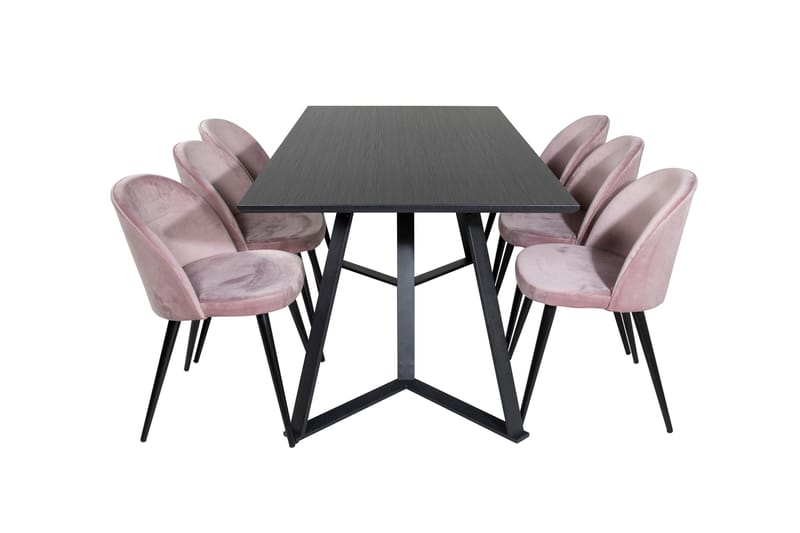 Marina Spisegruppe 180 cm Rektangulær med 6 Velvet Stoler, Sort