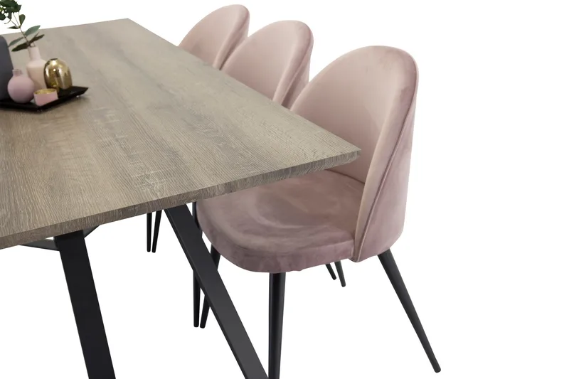 Marina Spisegruppe 180 cm Rektangulær med 6 Velvet Stoler - Sort - Møbler - Bord - Spisegruppe