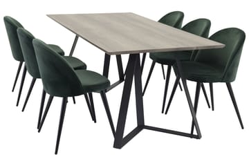 Marina Spisegruppe 180 cm Rektangulær med 6 Velvet Stoler - Sort - Møbler - Bord - Spisegruppe