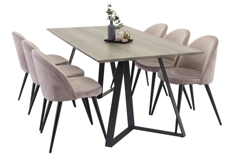 Marina Spisegruppe 180 cm Rektangulær med 6 Velvet Stoler - Sort - Møbler - Bord - Spisegruppe