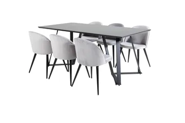 Marina Spisegruppe 180 cm Rektangulær med 6 Velvet Stoler - Sort - Møbler - Bord - Spisegruppe