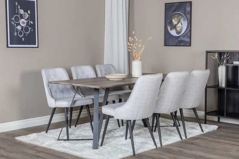 Marina Spisegruppe 180 cm Rektangulær med 6 Velvet Stoler - Sort - Møbler - Bord - Spisegruppe