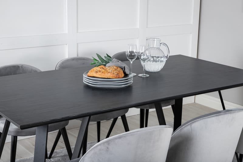 Marina Spisegruppe 180 cm Rektangulær med 6 Velvet Stoler - Sort - Møbler - Bord - Spisegruppe