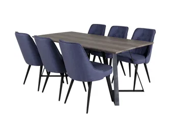 Marina Spisegruppe 180 cm Rektangulær med 6 Velvet Stoler - Sort - Møbler - Bord - Spisegruppe