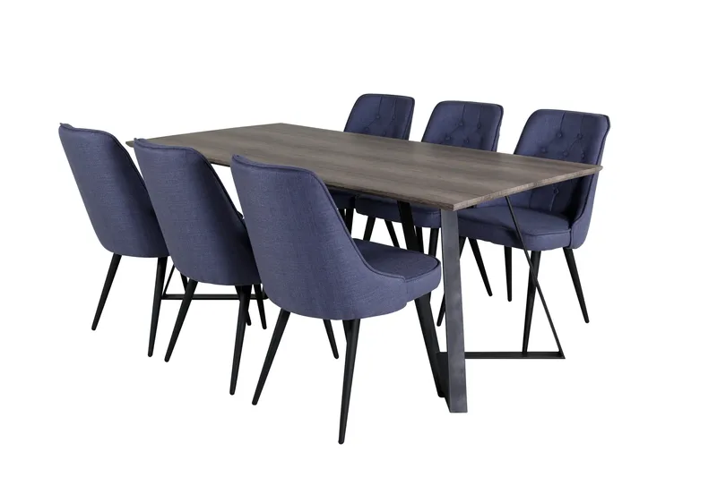 Marina Spisegruppe 180 cm Rektangulær med 6 Velvet Stoler - Sort - Møbler - Bord - Spisegruppe