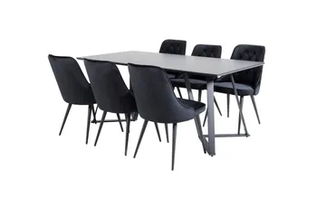 Marina Spisegruppe 180 cm Rektangulær med 6 Velvet Stoler - Sort - Møbler - Bord - Spisegruppe