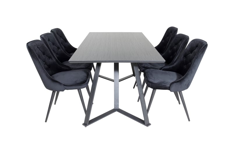 Marina Spisegruppe 180 cm Rektangulær med 6 Velvet Stoler, Sort