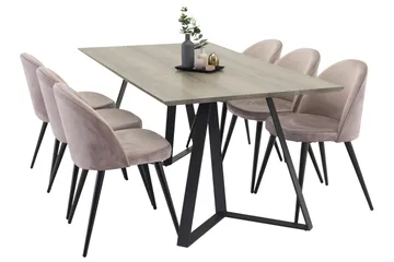 Marina Spisegruppe 180 cm Rektangulær med 6 Velvet Stoler - Sort - Møbler - Bord - Spisegruppe
