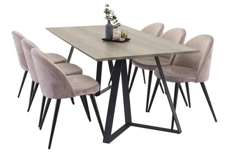 Marina Spisegruppe 180 cm Rektangulær med 6 Velvet Stoler - Sort - Møbler - Bord - Spisegruppe