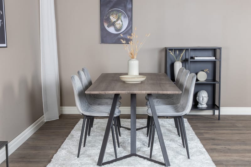 Marina Spisegruppe 180 cm Rektangulær med 6 Polar Stoler - Sort - Møbler - Bord - Spisegruppe