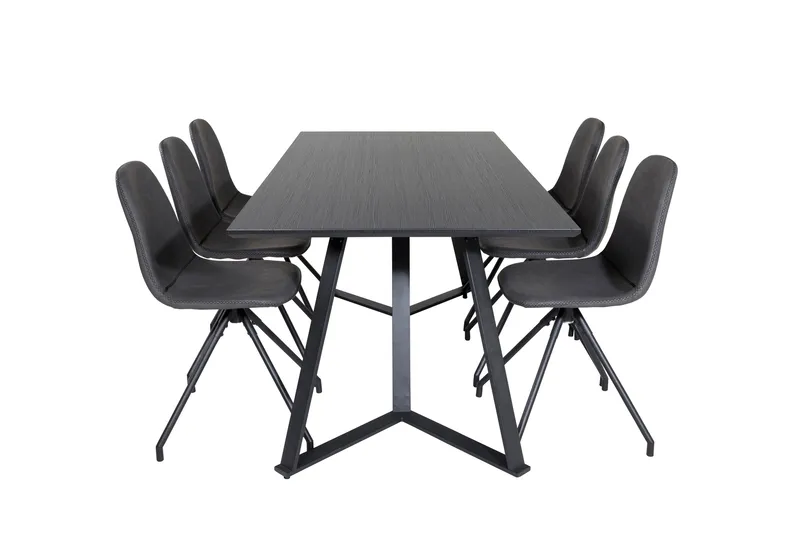 Marina Spisegruppe 180 cm Rektangulær med 6 Polar Stoler, Sort