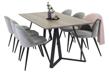 Marina Spisegruppe 180 cm Rektangulært med 6 Velvet Fløyel Spisestoler - Sort - Møbler - Bord - Spisegruppe