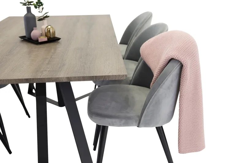 Marina Spisegruppe 180 cm Rektangulært med 6 Velvet Fløyel Spisestoler - Svart / Grå / Brun - Møbler - Bord - Spisegruppe