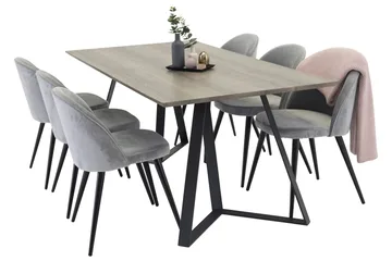 Marina Spisegruppe 180 cm Rektangulært med 6 Velvet Fløyel Spisestoler - Svart / Grå / Brun - Møbler - Bord - Spisegruppe