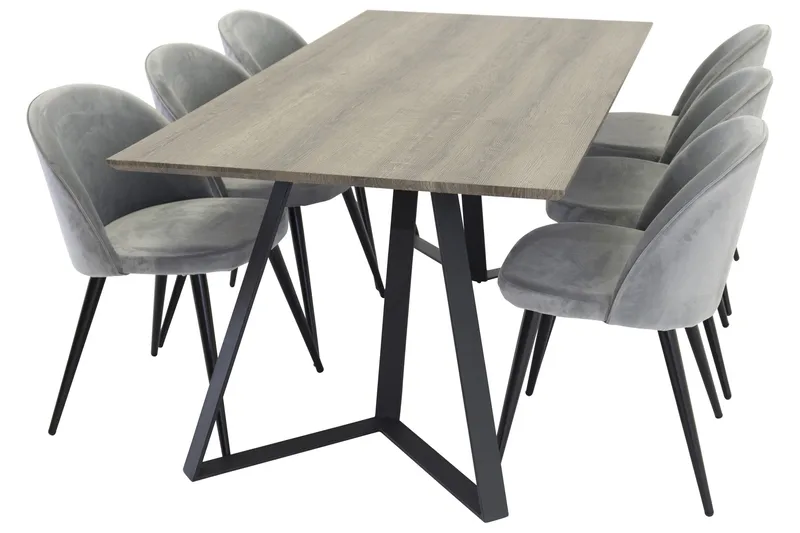 Marina Spisegruppe 180 cm Rektangulært med 6 Velvet Fløyel Spisestoler - Svart / Grå / Brun - Møbler - Bord - Spisegruppe