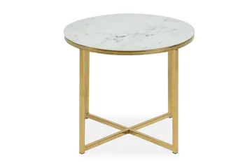 Epiffer Sofabord 50 cm Rundt Marmormønster - Hvit/Grå/Messing - Møbler - Bord - Marmorbord