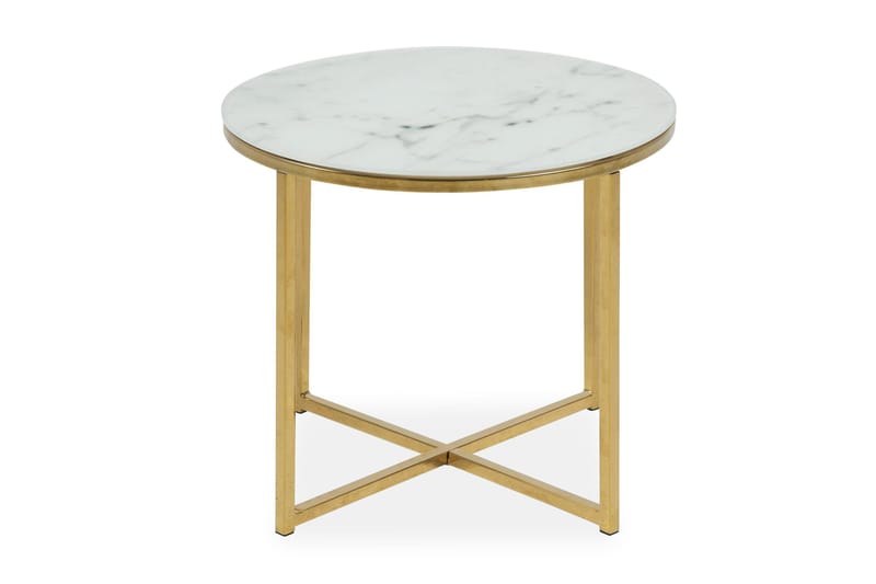 Epiffer Sofabord 50 cm Rundt Marmormønster, Hvit/Grå/Messing