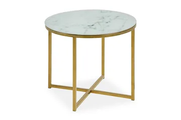 Epiffer Sofabord 50 cm Rundt Marmormønster - Hvit/Grå/Messing - Møbler - Bord - Marmorbord