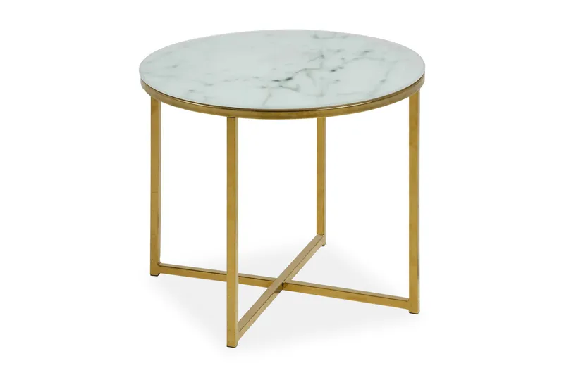 Epiffer Sofabord 50 cm Rundt Marmormønster - Hvit/Grå/Messing - Møbler - Bord - Marmorbord