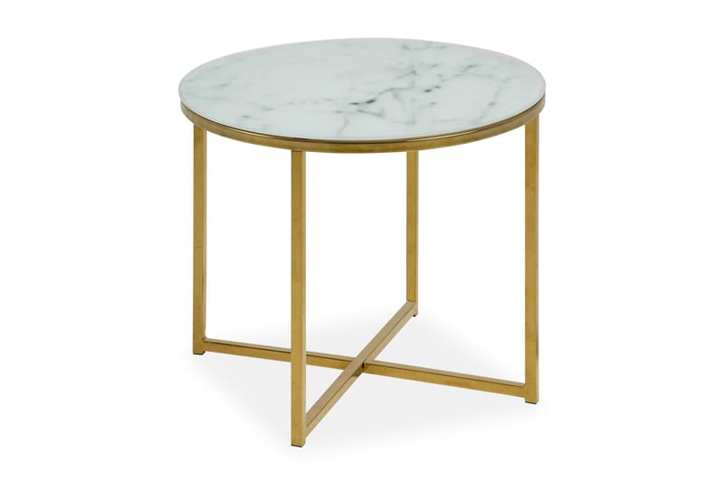 Epiffer Sofabord 50 cm Rundt Marmormønster - Hvit/Grå/Messing - Møbler - Bord - Marmorbord