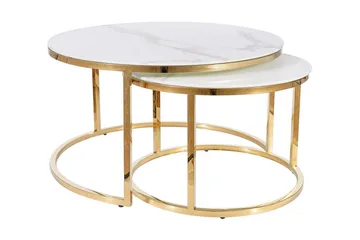 Musara Sofabord Rundt Marmorlook - Glass/Hvit Matt Lakk/Gull - Møbler - Bord - Avlastningsbord & sidobord - Settbord