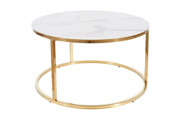 Sabines Sofabord 80 cm Rundt Marmormønster - Hvit/Gull - Møbler - Bord - Sofabord & salongbord