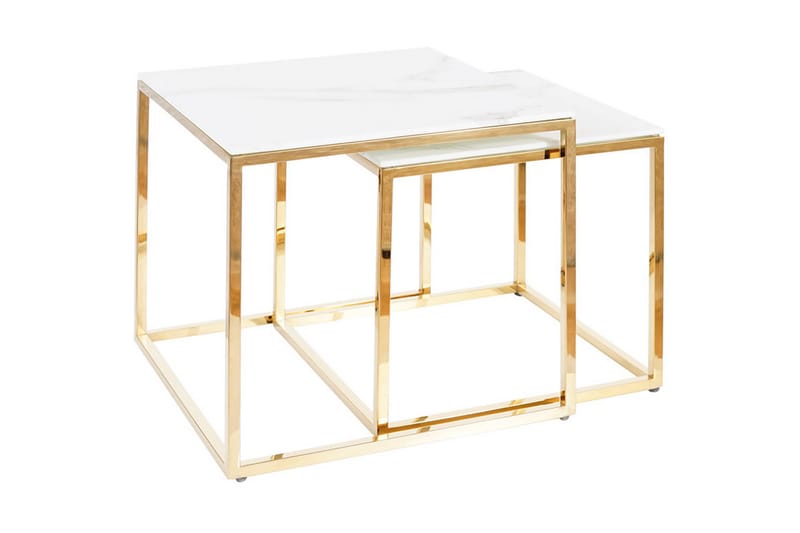 Settbord Pontevel Marmorlook - Glass/Hvit/Guld - Marmorbord - Sofabord & salongbord - Settbord