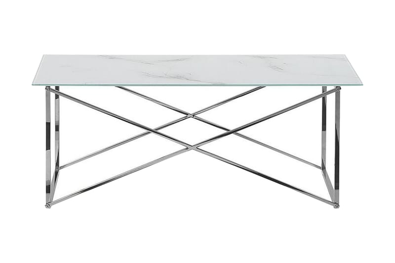 Sofabord Stromback 100 cm Marmormønster - Hvit/Sølv - Marmorbord - Sofabord & salongbord